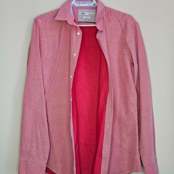 Zara Men's Red/Pink Dress Shirt, Slim Fit, Long Sleeve, Size L - Picture 6 of 13
